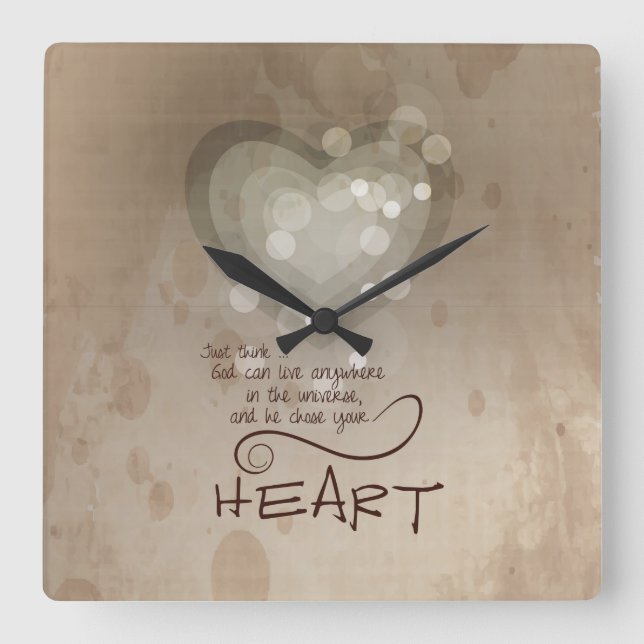 Heart Religious Encouragement, Grunge Square Wall Clock (Front)