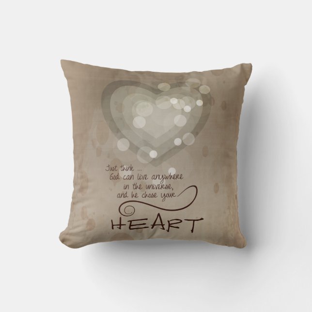 Heart Religious Encouragement, Grunge Throw Pillow (Front)