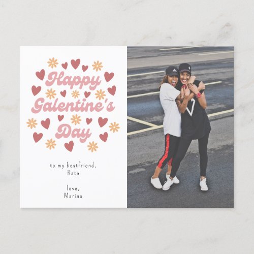 Heart Retro Happy Galentines Day Bestfriend Photo Postcard