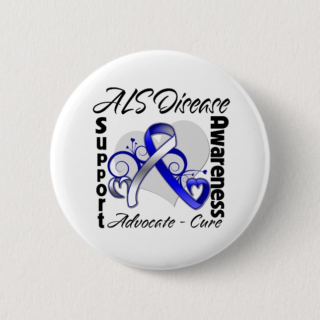 Heart Ribbon - ALS Disease Awareness Button (Front)