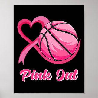 Heart Ribbon Basketball Pink Out Breast Cancer Awa Poster