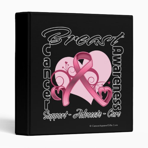 Heart Ribbon _ Breast Cancer Awareness 3 Ring Binder
