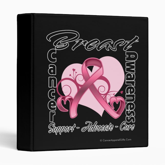 Heart Ribbon - Breast Cancer Awareness 3 Ring Binder (Front/Spine)