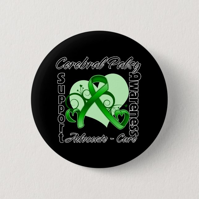 Heart Ribbon - Cerebral Palsy Awareness Button (Front)