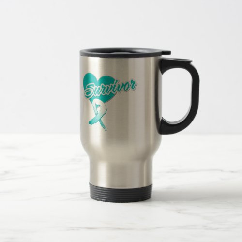 Heart Ribbon _ Cervical Cancer Survivor Travel Mug