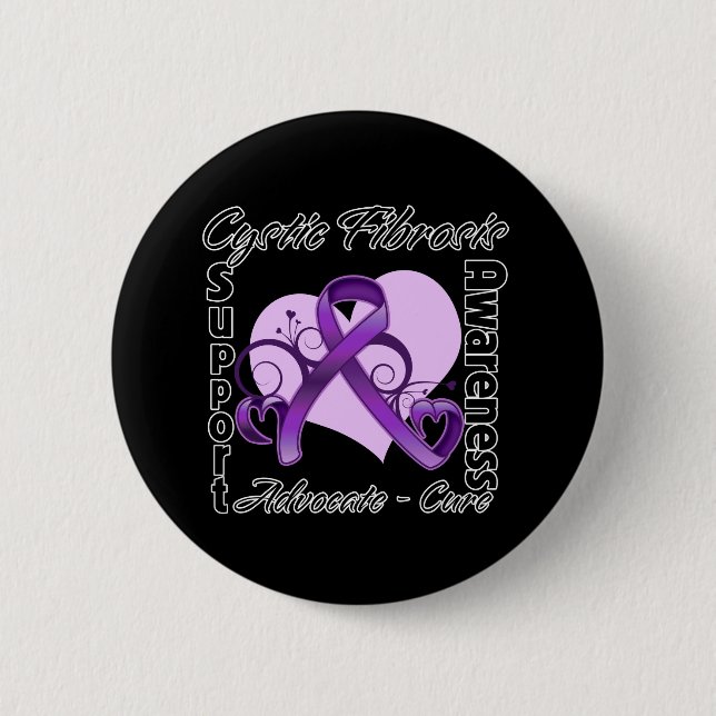 Heart Ribbon - Cystic Fibrosis Awareness Pinback Button (Front)