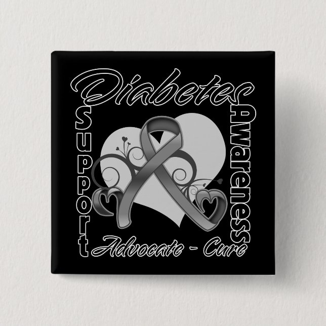 Heart Ribbon - Diabetes Awareness Button (Front)