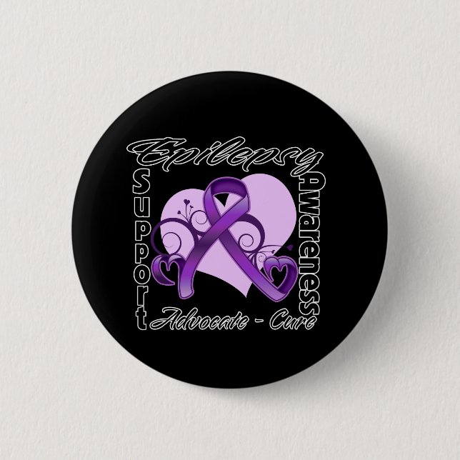 Heart Ribbon - Epilepsy Awareness Pinback Button (Front)