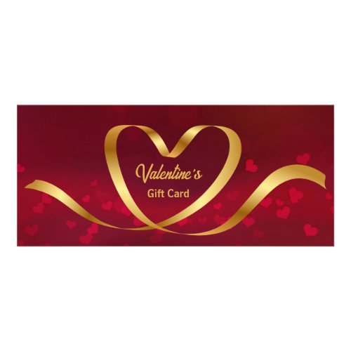 Heart Ribbon Gold Red Valentines Day Gift Card
