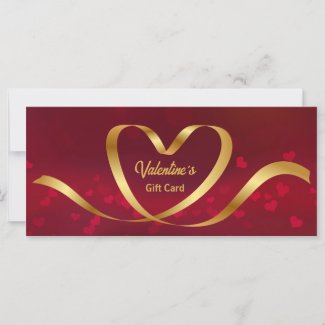 Heart Ribbon Gold Red Valentine's Day Gift Card