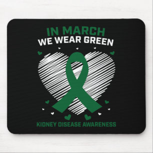 Heart Ribbon In March We Wear Green Kidney Disease Mouse Pad