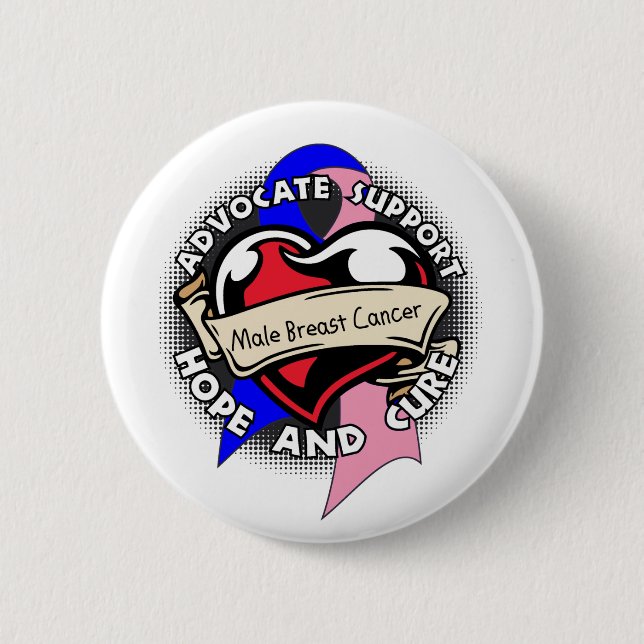 Heart Ribbon - Male Breast Cancer Pinback Button (Front)