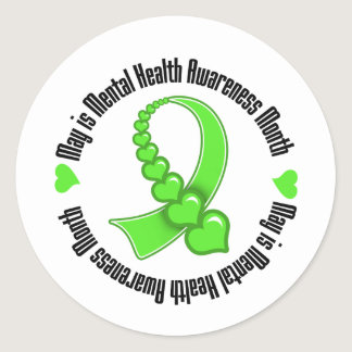 Heart Ribbon May is Mental Health Awareness Month Classic Round Sticker