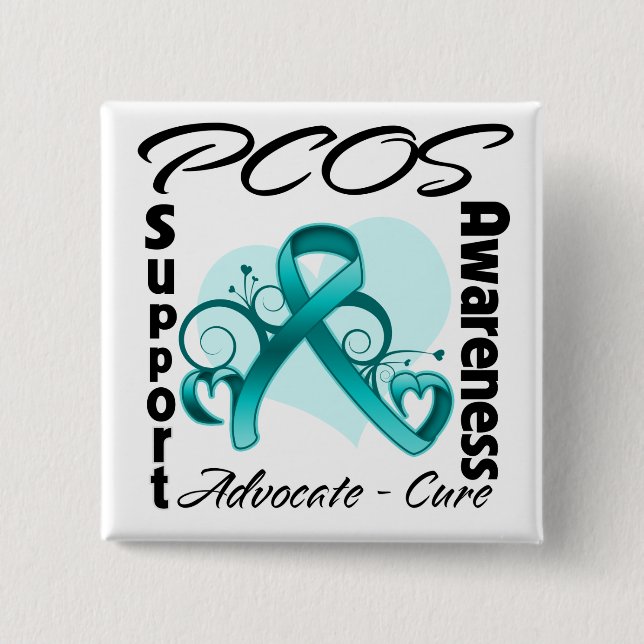 Heart Ribbon - PCOS Awareness Pinback Button (Front)