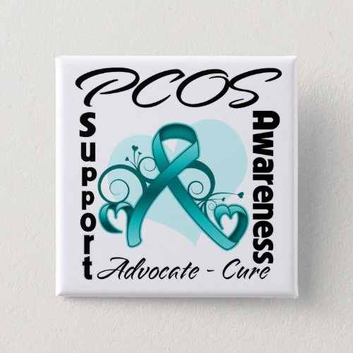 Heart Ribbon _ PCOS Awareness Pinback Button