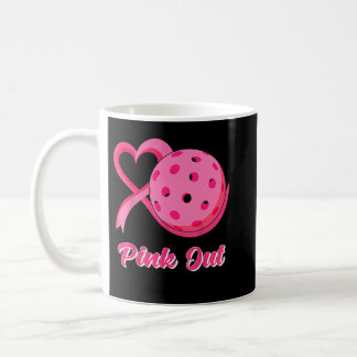 Heart Ribbon Pickleball Pink Out Breast Cancer Awa Coffee Mug