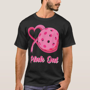 Heart Ribbon Pickleball Pink Out Breast Cancer Awa T-Shirt