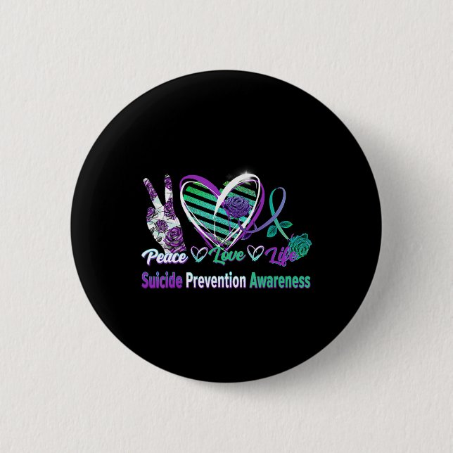 Heart Ribbon Rose Peace Love Mental Health Suicide Button (Front)