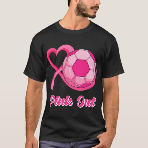 Heart Ribbon Soccer Pink Out Breast Cancer T_Shirt
