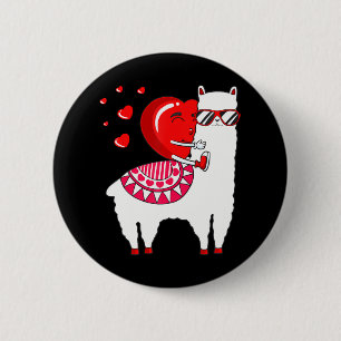 Heart Riding Llama Valentines Day Funny Alpaca Button