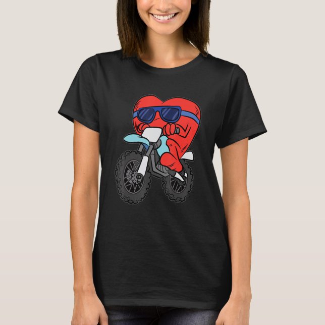 Heart Riding Motorcycle Valentines Day Dirt Bike L T-Shirt (Front)