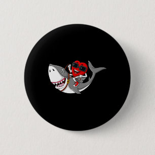 Heart Riding Shark Valentine's Day Fun Boys Girls Button