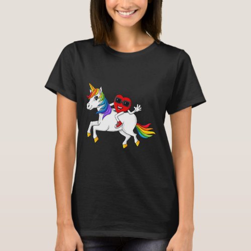 Heart Riding Unicorn Valentines Day Fun Girls Kid T_Shirt