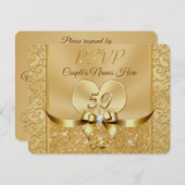 Heart, Rings 50th Wedding Anniversary RSVP Cards (Front/Back)