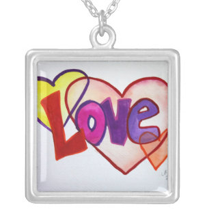 Heart Rings Love Word Painting Necklace Charm