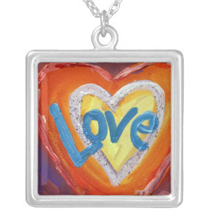 Heart Ripple Love Word Painting Necklace Charm