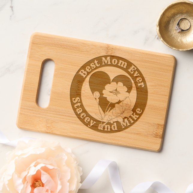 Heart & Rose Flower Personalized Engraved Cutting Board (Wedding)