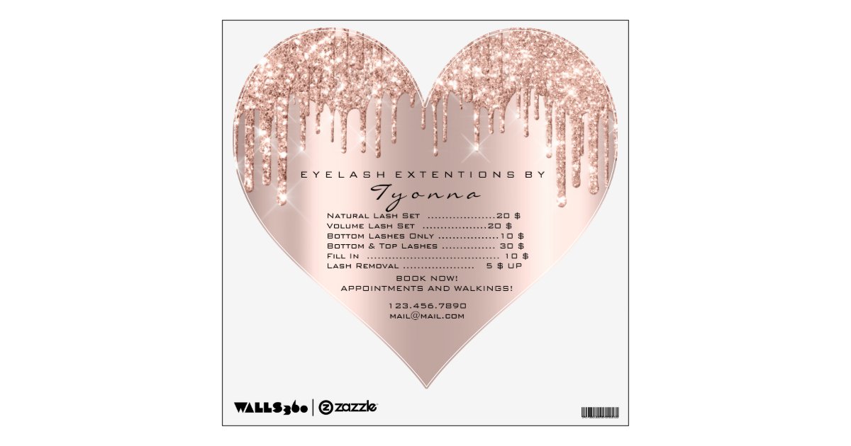 Heart Rose Gold Glitter Prices Name Heart Makeup Wall Decal Zazzle Com