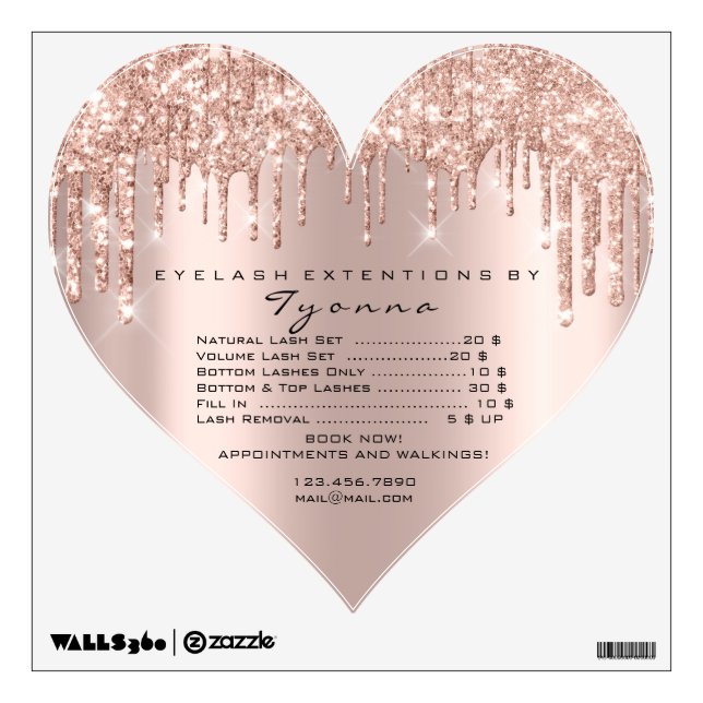 Heart Rose Gold Glitter Prices Name Heart Makeup Wall Decal (Front)