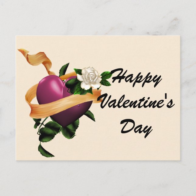 Heart & Rose Happy Valentine's Day Postcards (Front)
