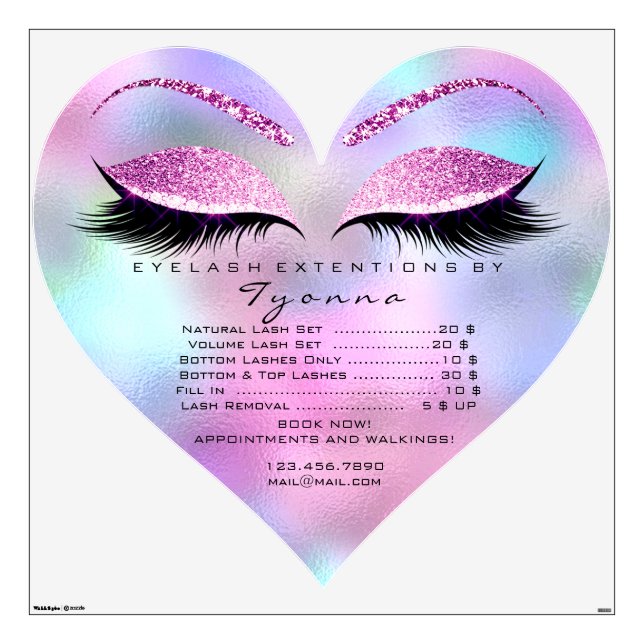 Heart Rose Pink Ombre Price List Heart Makeup Wall Decal (Front)