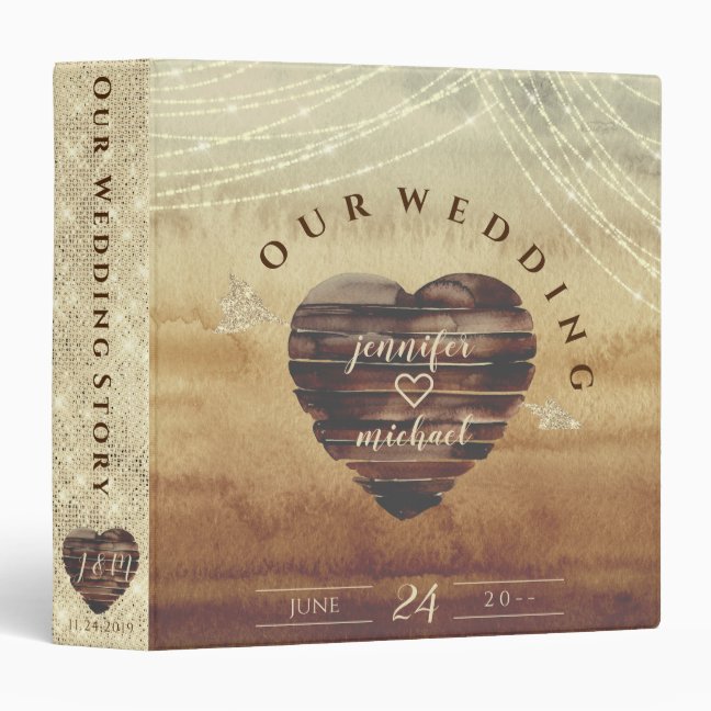 Heart Rustic Wood Wedding 3 Ring Binder