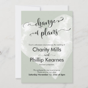 Heart Sage Green Postponed Wedding Change of Plans