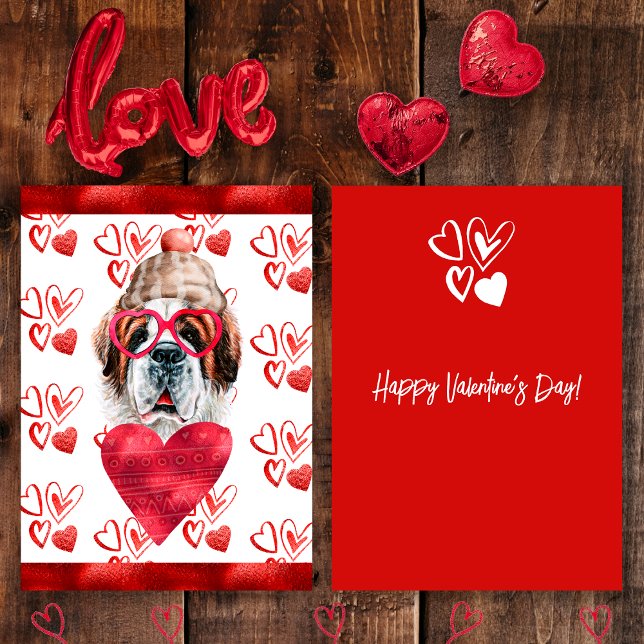 Heart Saint Bernard Dog Lover Valentine Gift Holiday Card (Creator Uploaded)