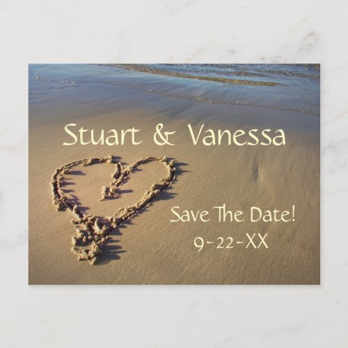 Heart Sand Beach Save The Date Custom Postcard