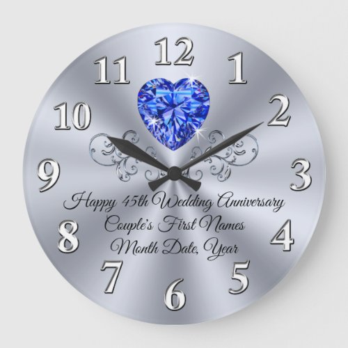 Heart Sapphire Happy 45th Wedding Anniversary Gift Large Clock