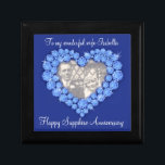 Heart Sapphire wedding blue photo wife gift box<br><div class="desc">Pretty sapphire graphic effect keepsake trinket gift box. Perfect to showcase a extra special gift for your wife on an special 45 years sapphire wedding anniversary or other special occasion. Gift box reads: "To my wonderful Wife Isabella. Happy Sapphire Anniversary can be customized with your photo and own name and...</div>