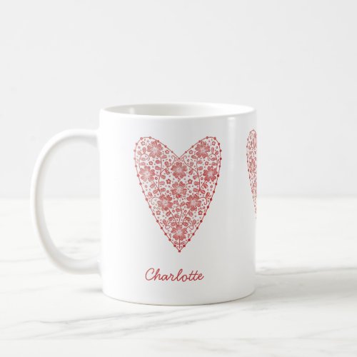 Heart Scandinavian Personalized Red White Coffee Mug