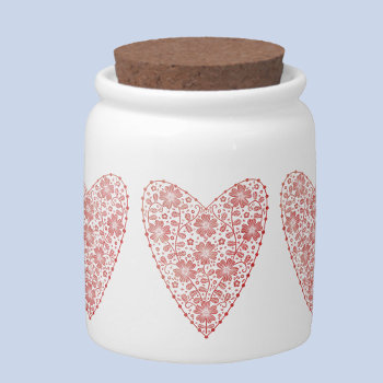 Heart Scandinavian Red White Candy Jar by Squirrell at Zazzle
