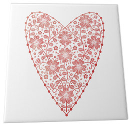 Heart Scandinavian Red White Ceramic Tile