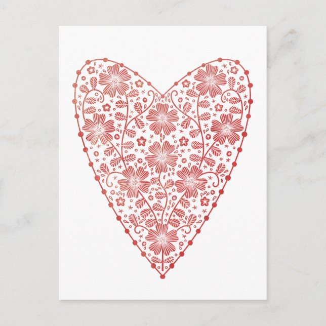 Heart Scandinavian Red White Postcard (Front)