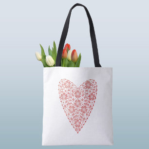 Heart Scandinavian Red White Tote Bag