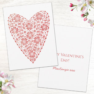 Heart Scandinavian Red White Valentine's Day Note Card
