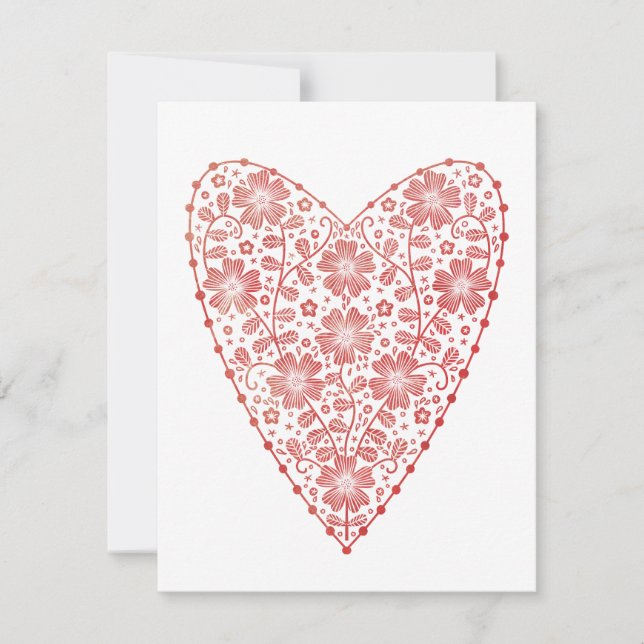 Heart Scandinavian Red White Valentine's  Note Card (Front)
