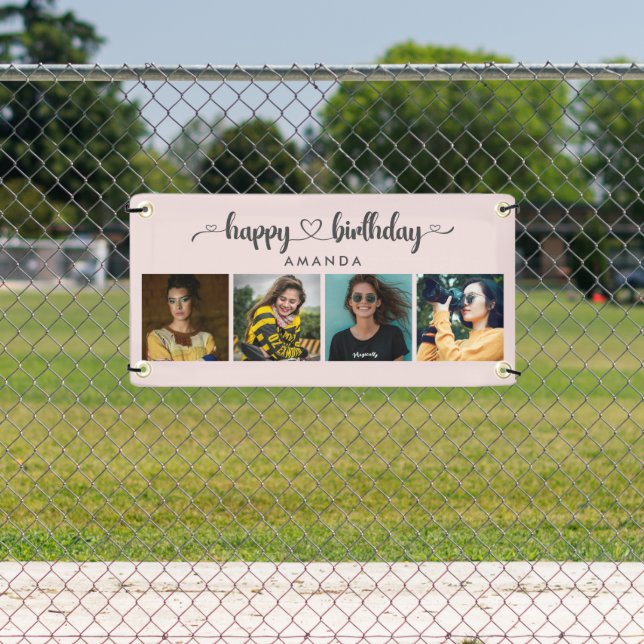 Heart Script 4 Photo Happy Birthday Banner (Insitu)