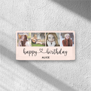 Heart Script 4 Photo Happy Birthday Banner